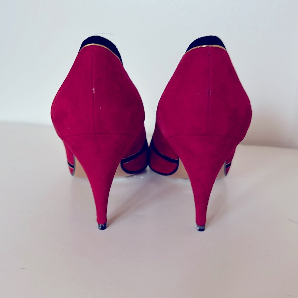 New Bally Vintage 80s Red and Black Suede Heel Pumps Size 39/8.5 - Picture 8 of 10